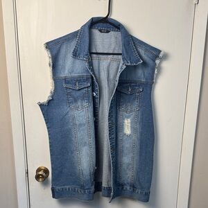 Sleeveless Distressed Denim Vest - Blue